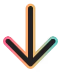 Downward arrow with gradient colors from peach to pink and green.