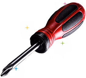 Close-up of a metal hexagonal nut with visible internal threads on a white background with small colored stars.