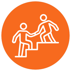 One person helping another climb steps icon