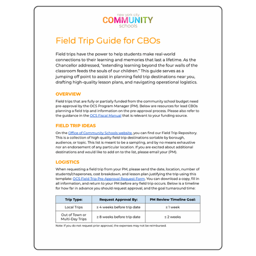 Field Trip Guide for CBOs document cover page