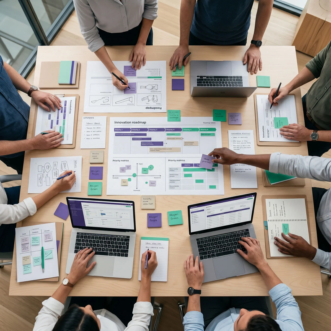 Equipo trabajando en un proceso de innovación empresarial