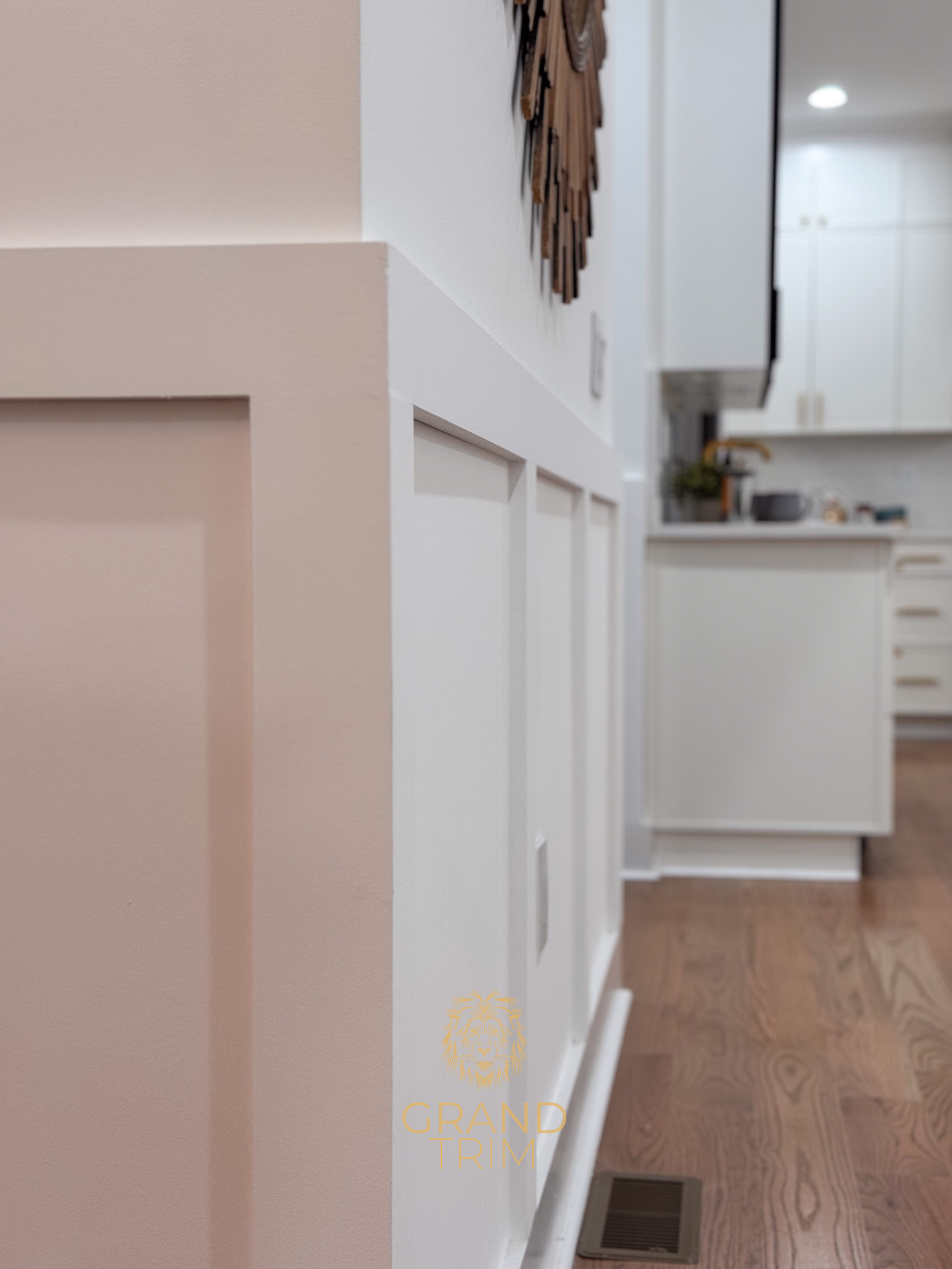 White wall paneling with vertical stiles and horizontal rails in a modern New Jersey home interior