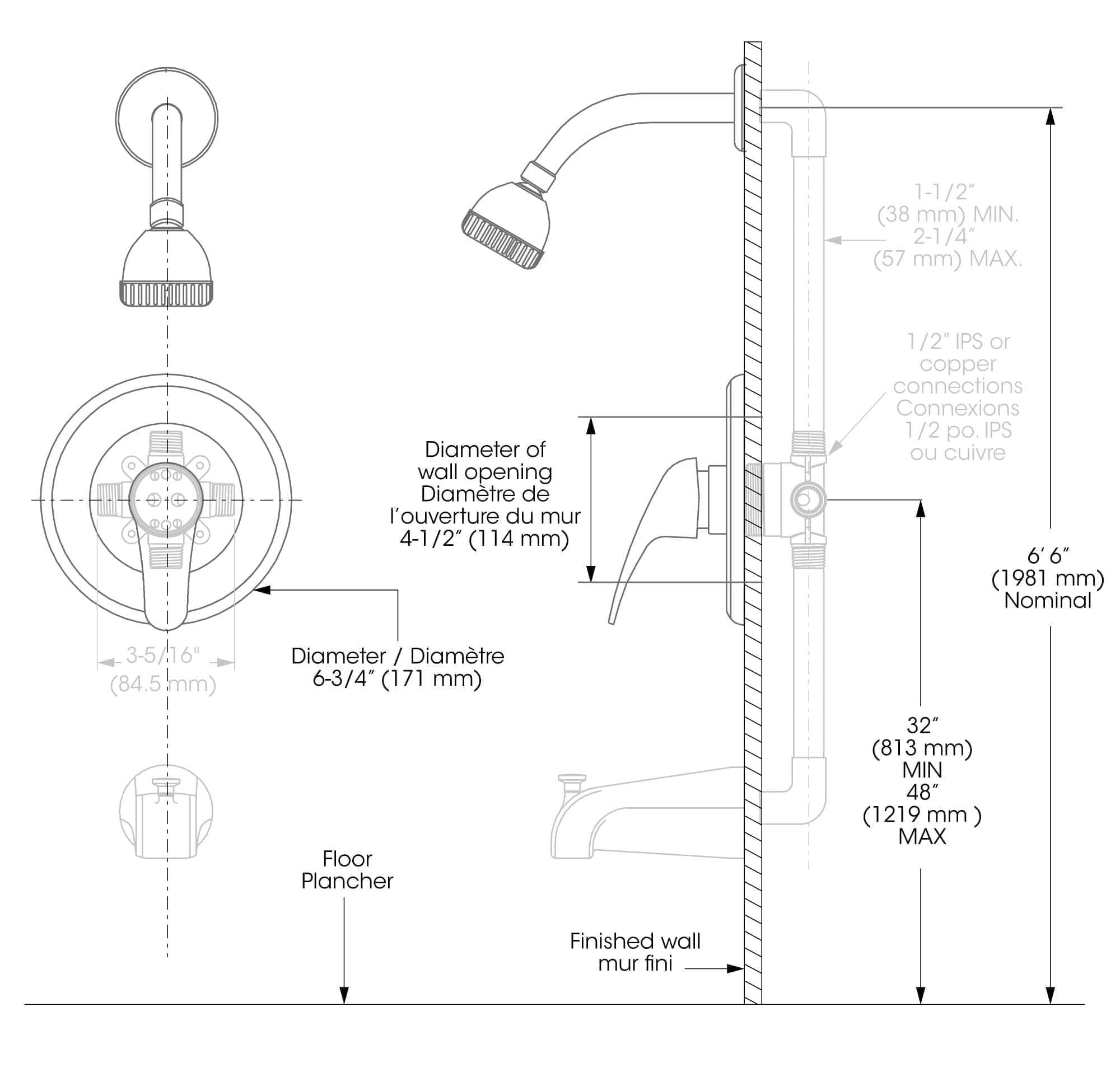 Shower Faucet - Trim for Pressure Balanced Valve