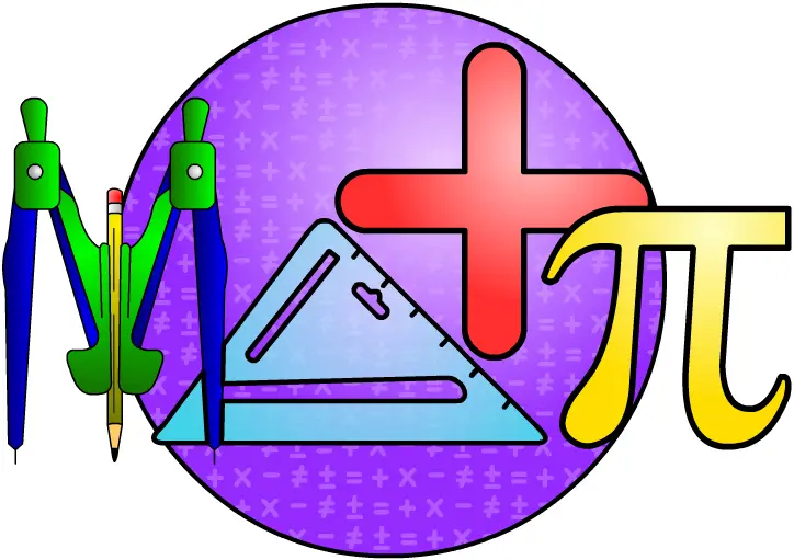 Colorful math symbols and tools including compass and pi