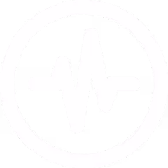 White heartbeat line inside a white circle on black background.
