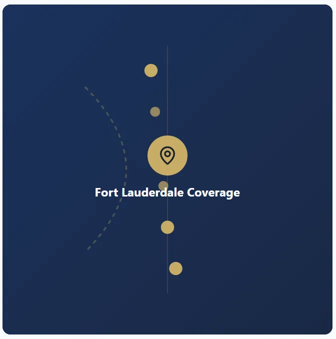 Graphic showing Fort Lauderdale coverage with a vertical line of gold dots and a location pin icon on a dark blue background.