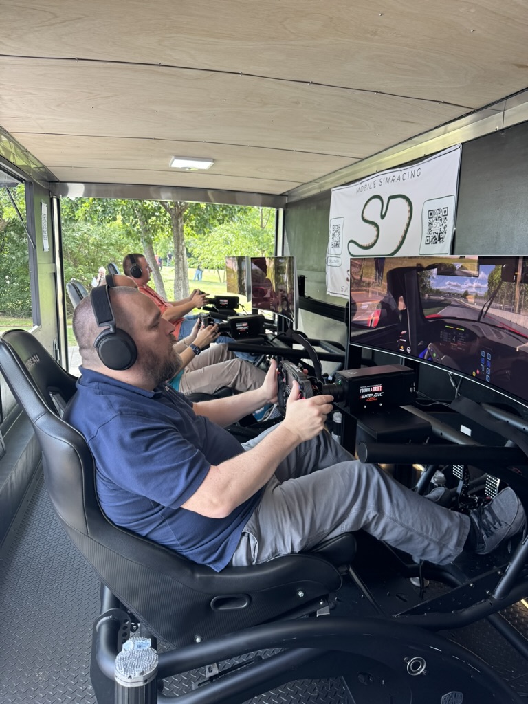 Mobile racing simulator at corporate event in Chicago