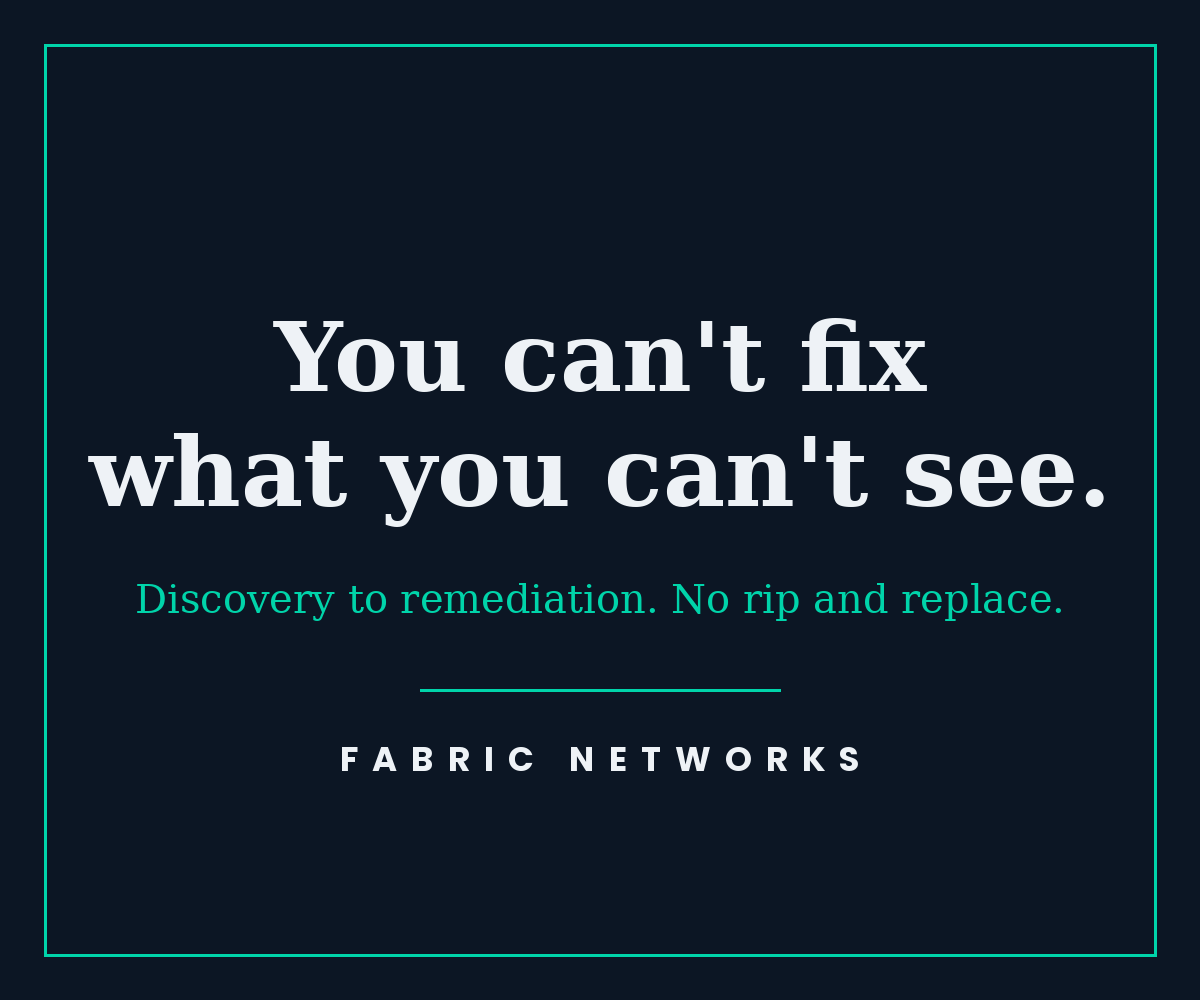You can't fix what you can't see. Discovery to remediation, no rip and replace. Fabric Networks.