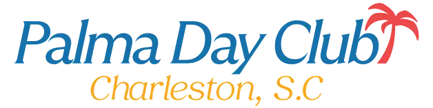 Logo of Palma Day Club Charleston S.C. with a red palm tree icon.