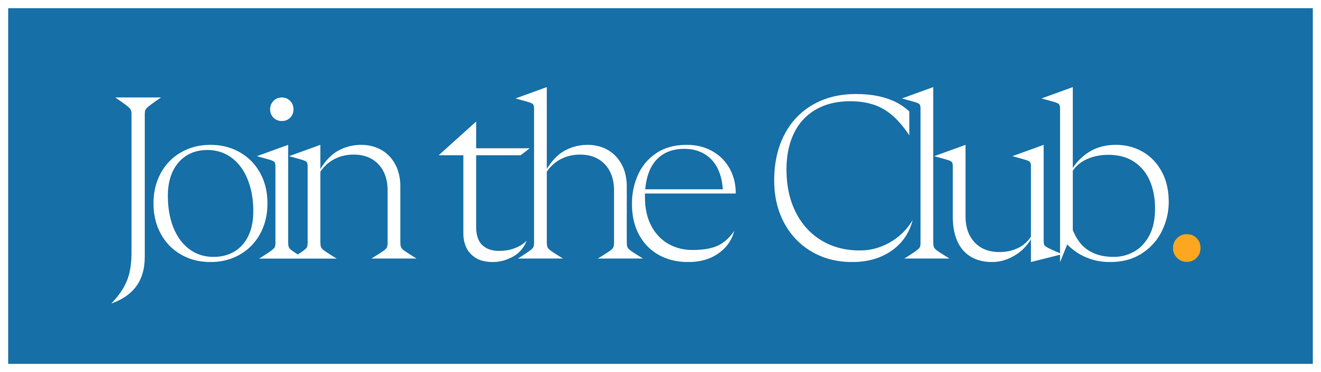 White text saying 'Join the Club.' on a blue rectangular background with an orange period.