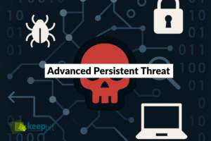 Im Zentrum ein roter Totenkopf als Symbol für eine Bedrohung (Advanced Persistent Threat)