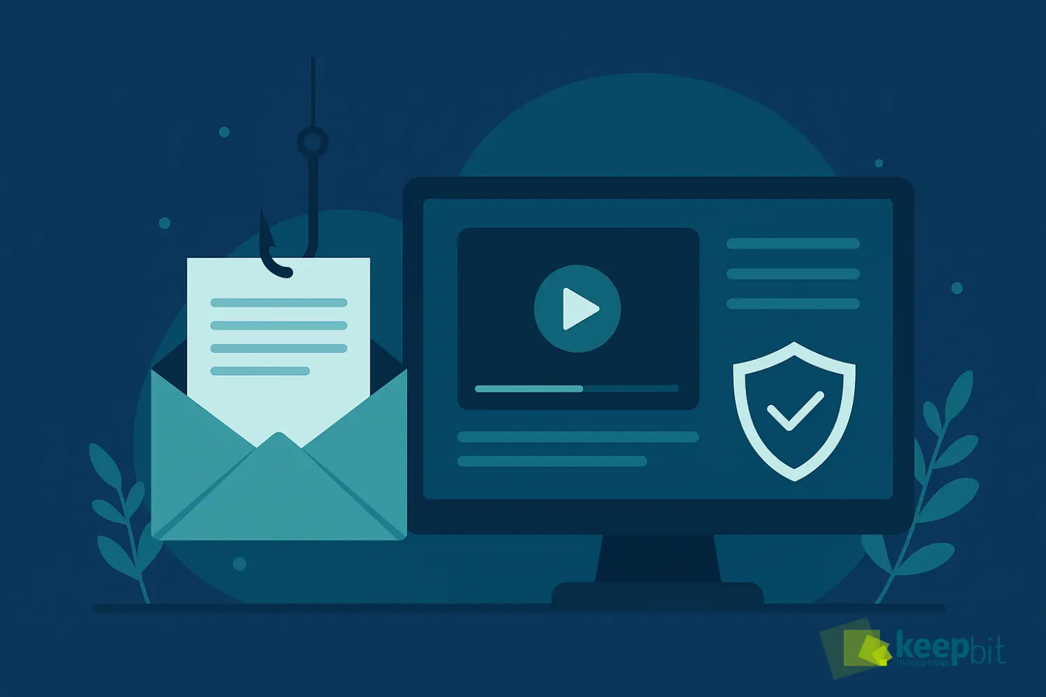 Phishing-Simulation und Onlinekurs als Teil von Security Awareness Training auf Computerbildschirm.