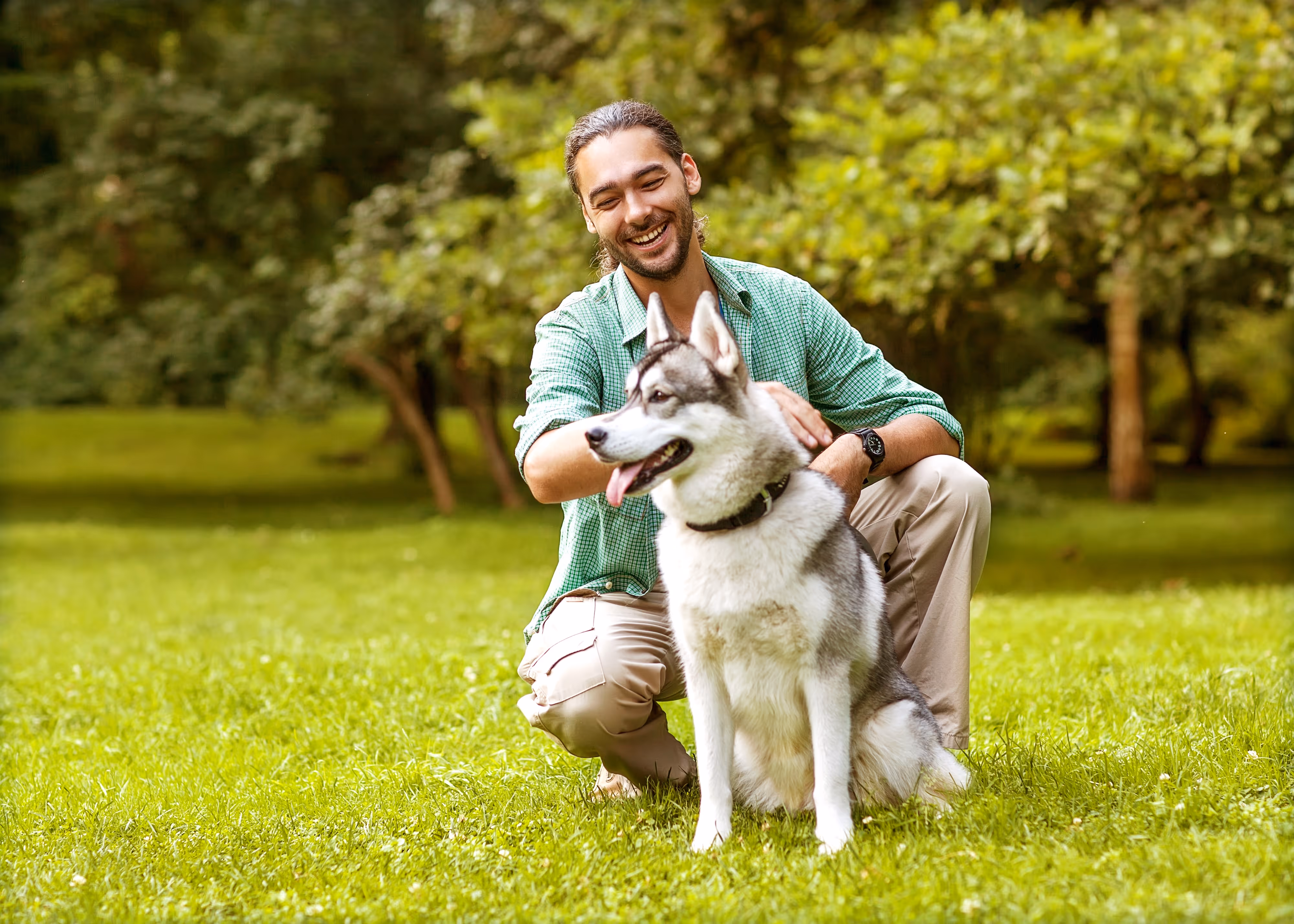 Man hugging a dog stock image