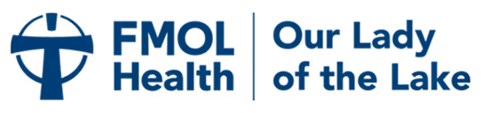FMOL Health logo with a cross symbol next to the text 'Our Lady of the Lake'.