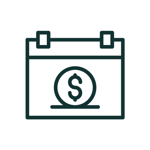 Calendar icon with a dollar sign symbol indicating a payment or financial date.