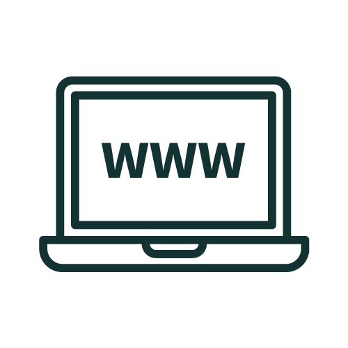 Line icon of a laptop displaying the text 'www' on the screen.