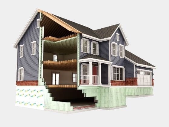 Nudura ICF insulated concrete form wall section showing EPS foam and concrete core