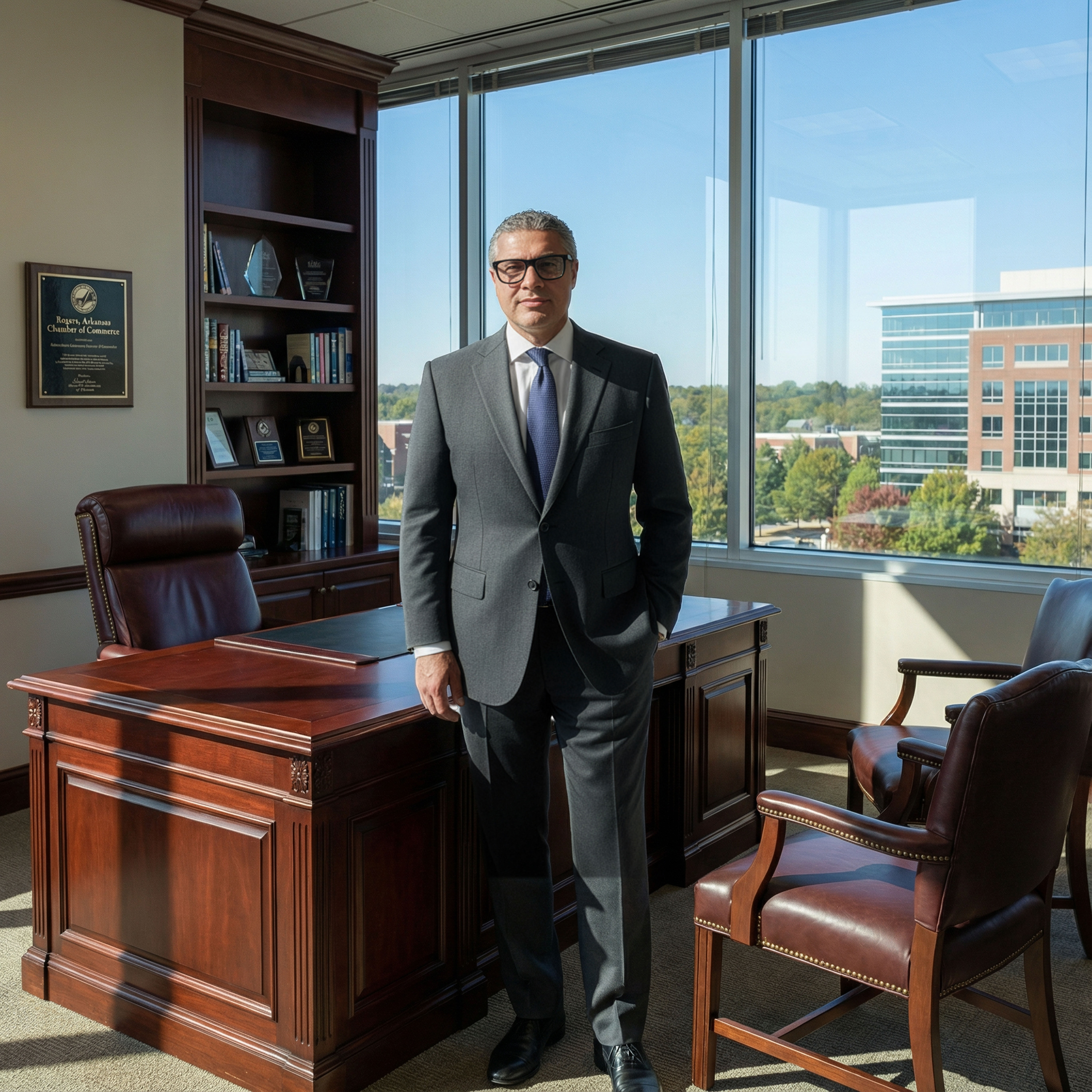 Cameron Torabi, Principal of Mason Capital Group, in his Bentonville office overlooking Northwest Arkansas