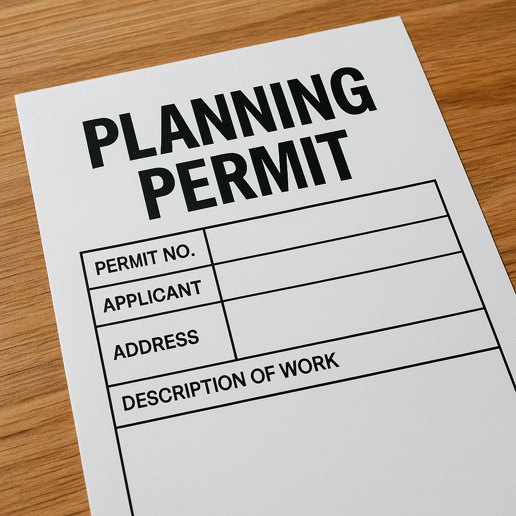 Planning permit document for construction projects, including fields for permit number, applicant, address, and description of work, relevant to building a barn or shed in Duchesne County, Utah.