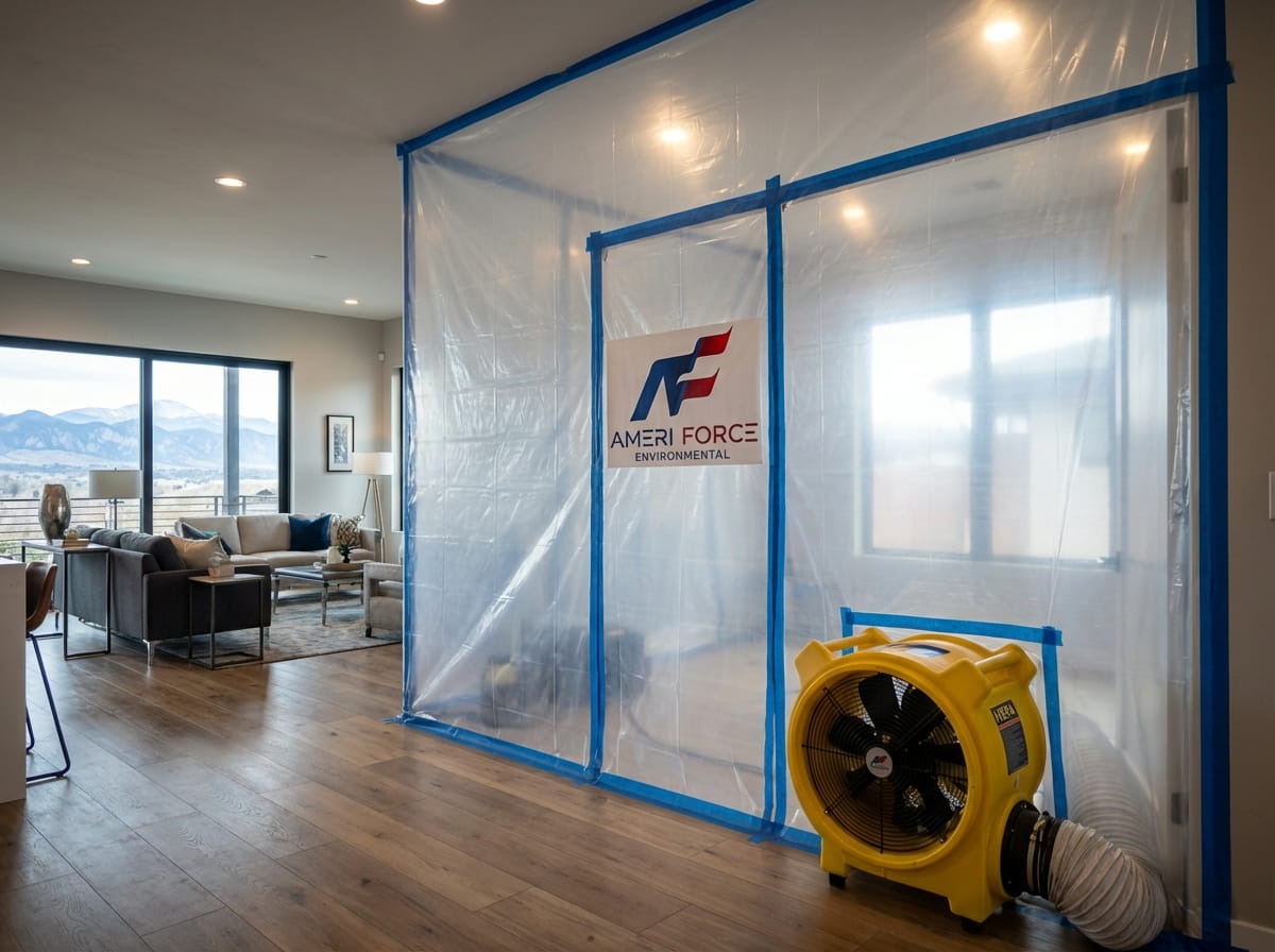 Professional asbestos abatement containment zone in a Denver home ensuring safe asbestos removal cost Denver standards.