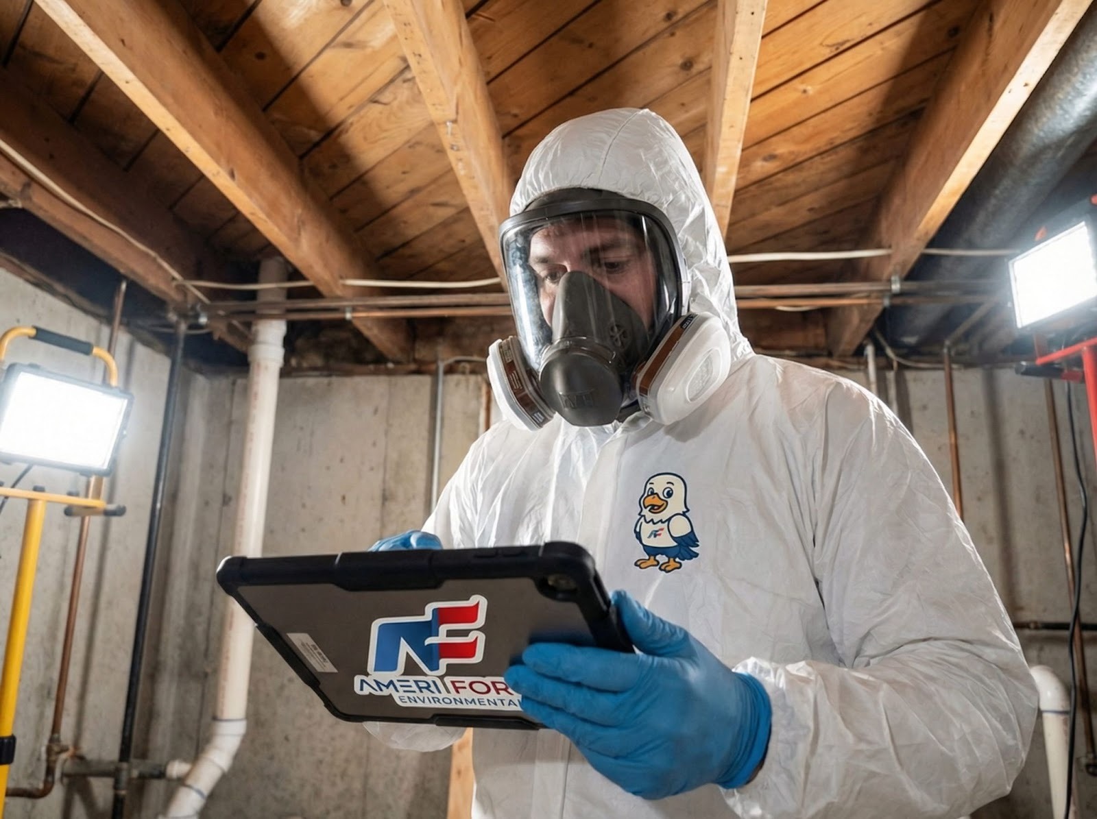 Certified AmeriForce technician following Colorado Regulation 8 for asbestos removal cost Denver compliance.