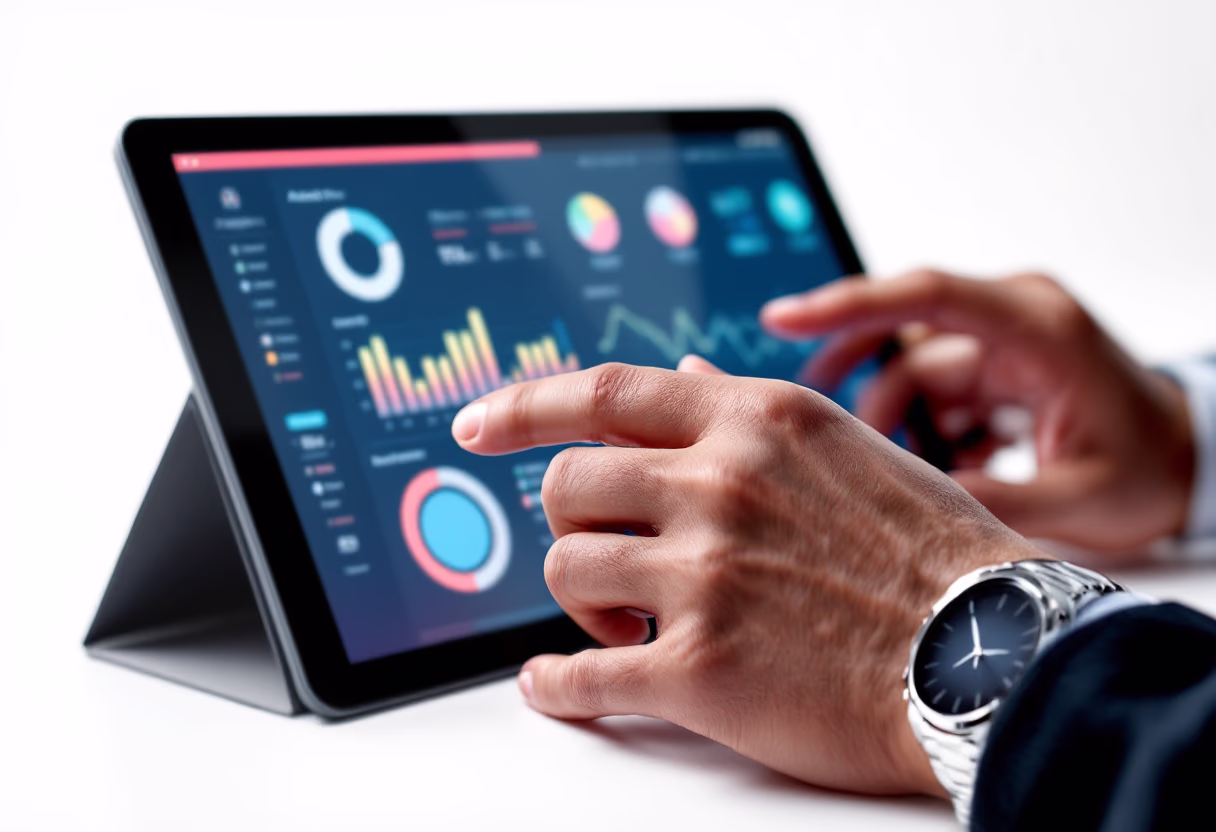 image of business professional reviewing analytics (for a hr tech)