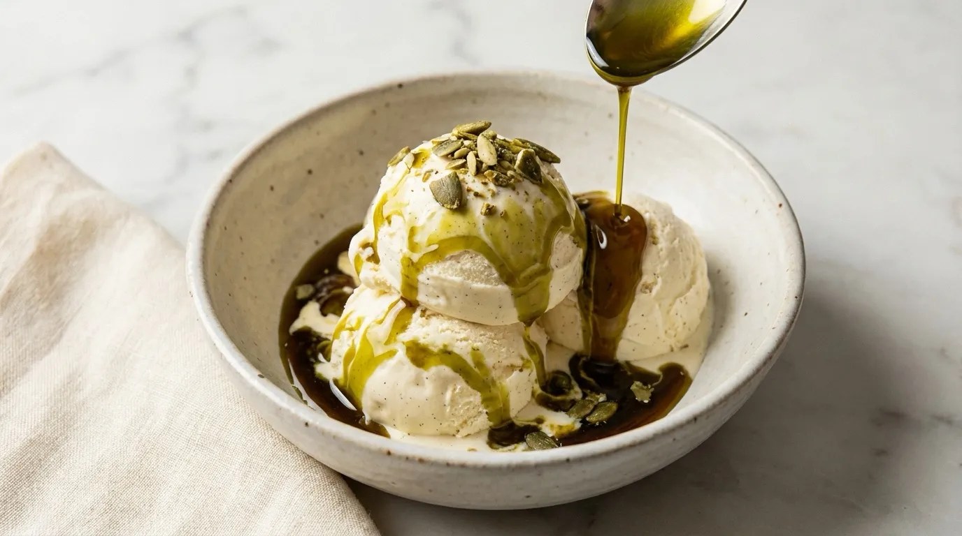 Vanilla Ice Cream with Roasted Pumpkin Seed Oil