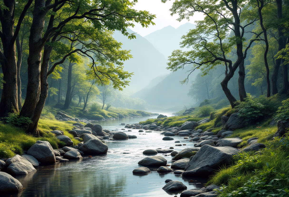 background image: serene landscape with river
