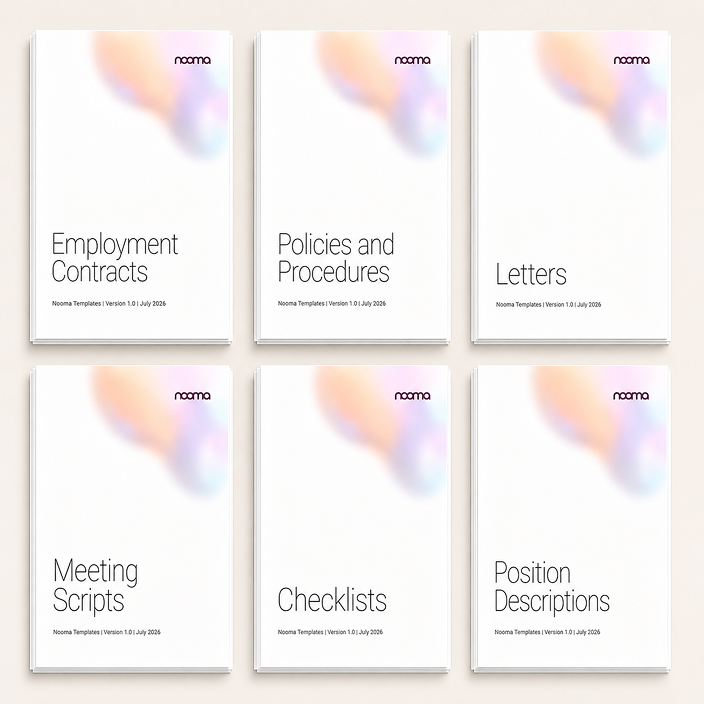 Six Nooma HR template booklets including contracts, policies, letters and checklists