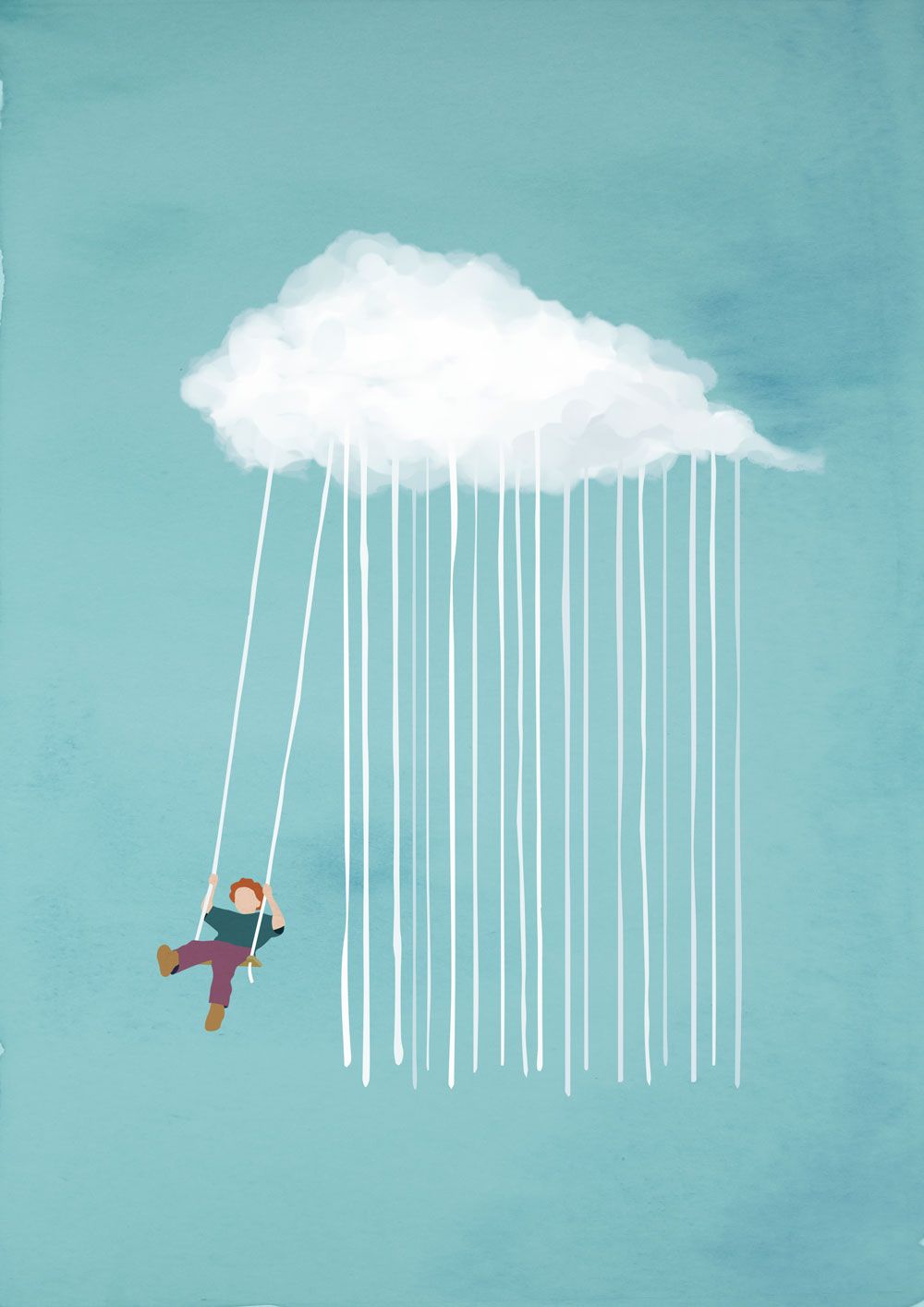 boy swinging on the rain under a cloud