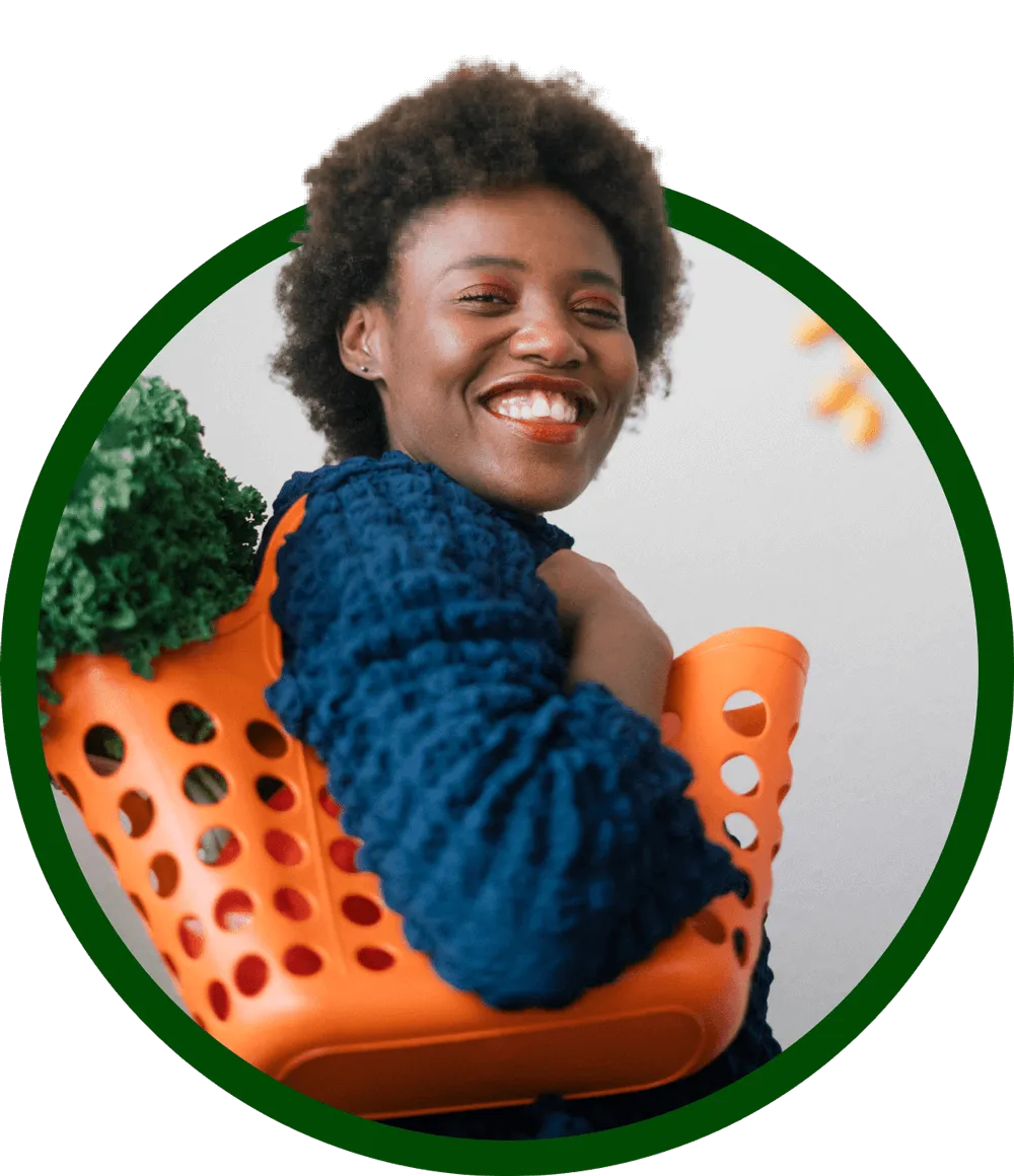 woman carrying healthy foods for nutrition recipes.