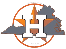 Heritage Equipment logo with a large letter H centered over gray silhouettes of Virginia and West Virginia within an orange circle.
