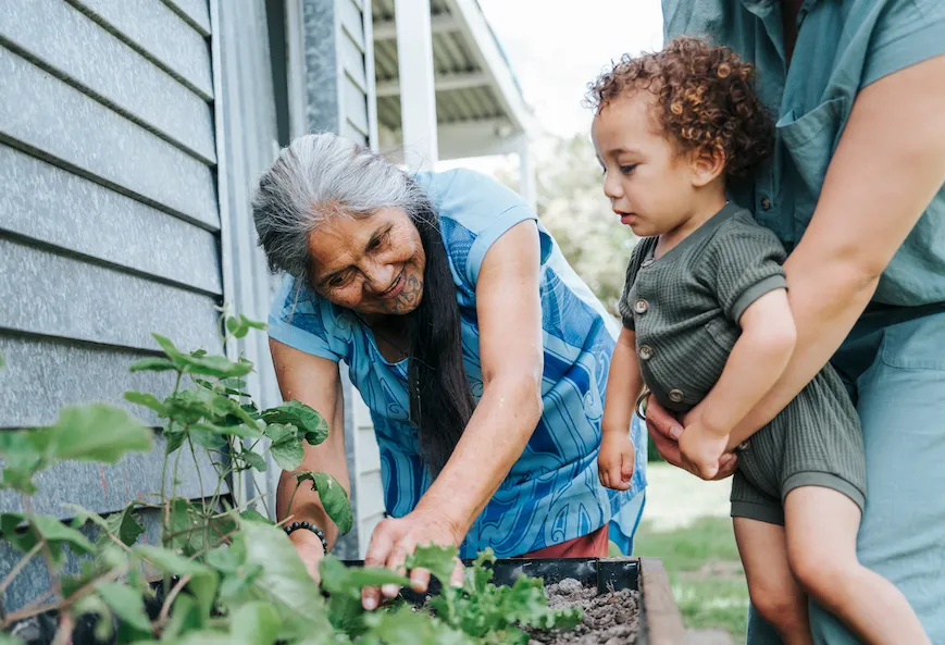 Older woman working in the garden