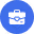 Blue icon of a hand holding a car with a heart above it, symbolizing car care or insurance.