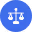Icon of a blue circle with white scales of justice inside.