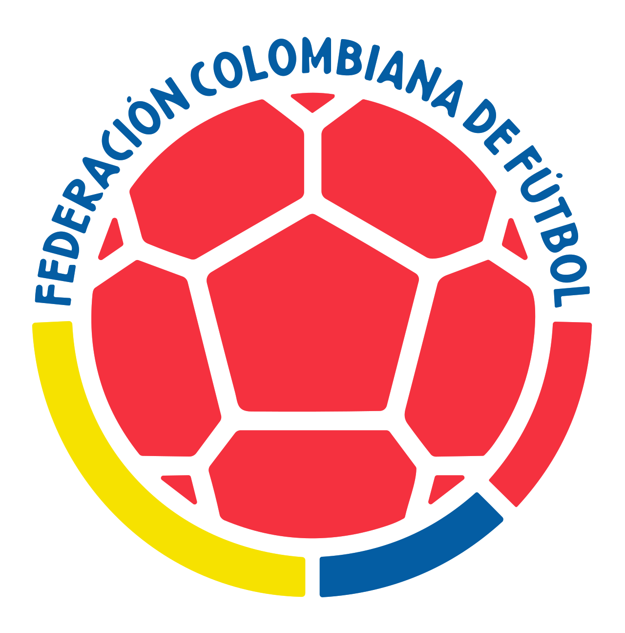 Circular logo of the Colombian Football Federation with a red soccer ball and yellow, blue, and red segments around it.