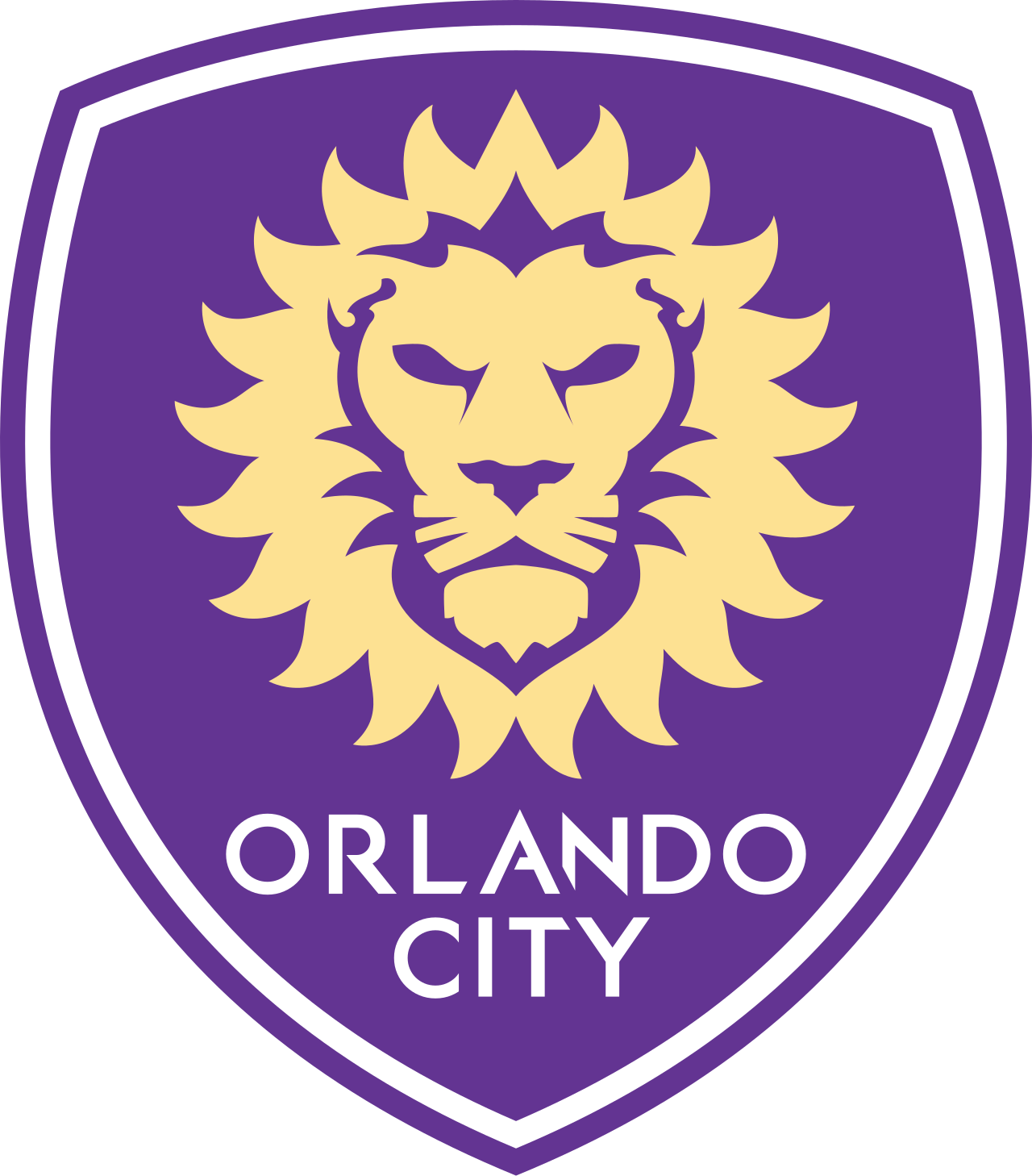 Purple shield emblem with a stylized golden lion's head and the text 'ORLANDO CITY' below it.