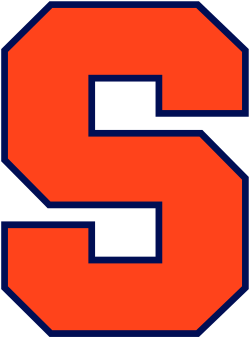 Orange block letter S with dark blue outline, Syracuse Orange logo.