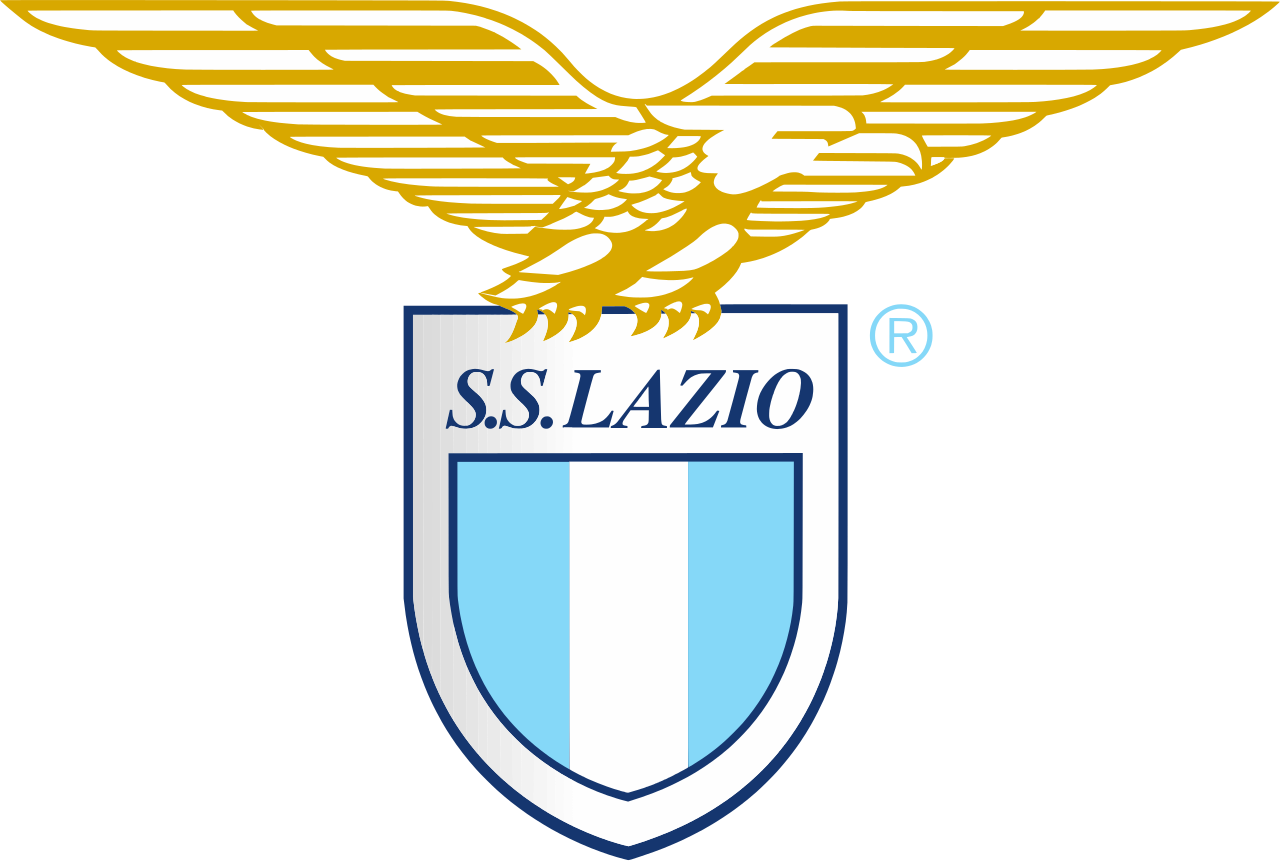 S.S. Lazio sports club logo featuring a gold eagle with outstretched wings above a shield with blue and white vertical stripes.