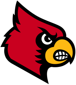 Louisville Cardinals logo featuring a fierce red cardinal head with a yellow beak and white teeth.