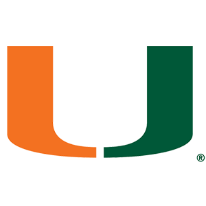 University of Miami U logo in orange and green.