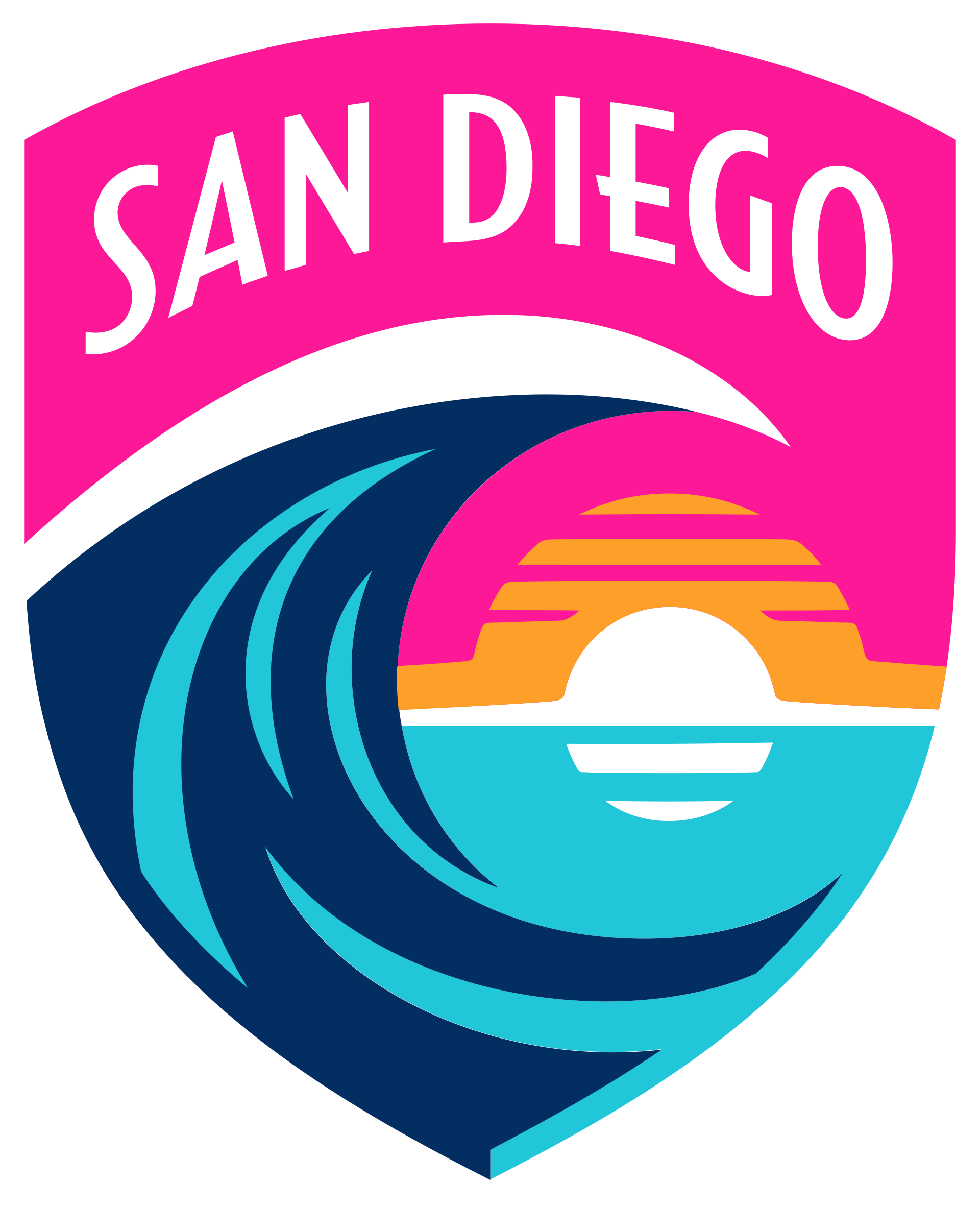 San Diego Wave FC logo featuring a stylized wave and sunset with text 'SAN DIEGO' in white on a pink background.