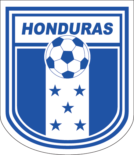 Honduras football badge with the word HONDURAS, a soccer ball, and five blue stars on a white vertical stripe.