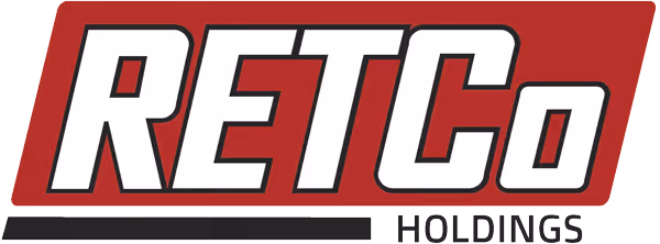 RETCO text logo in bold white on a red background with the word HOLDINGS below.
