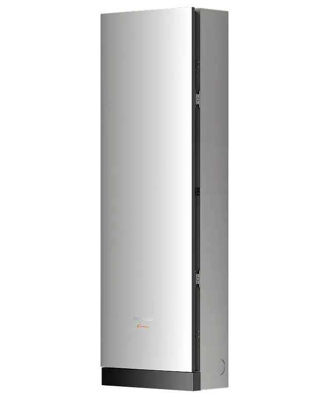 Tall, sleek, silver-colored electronic device with a reflective front panel and black base.