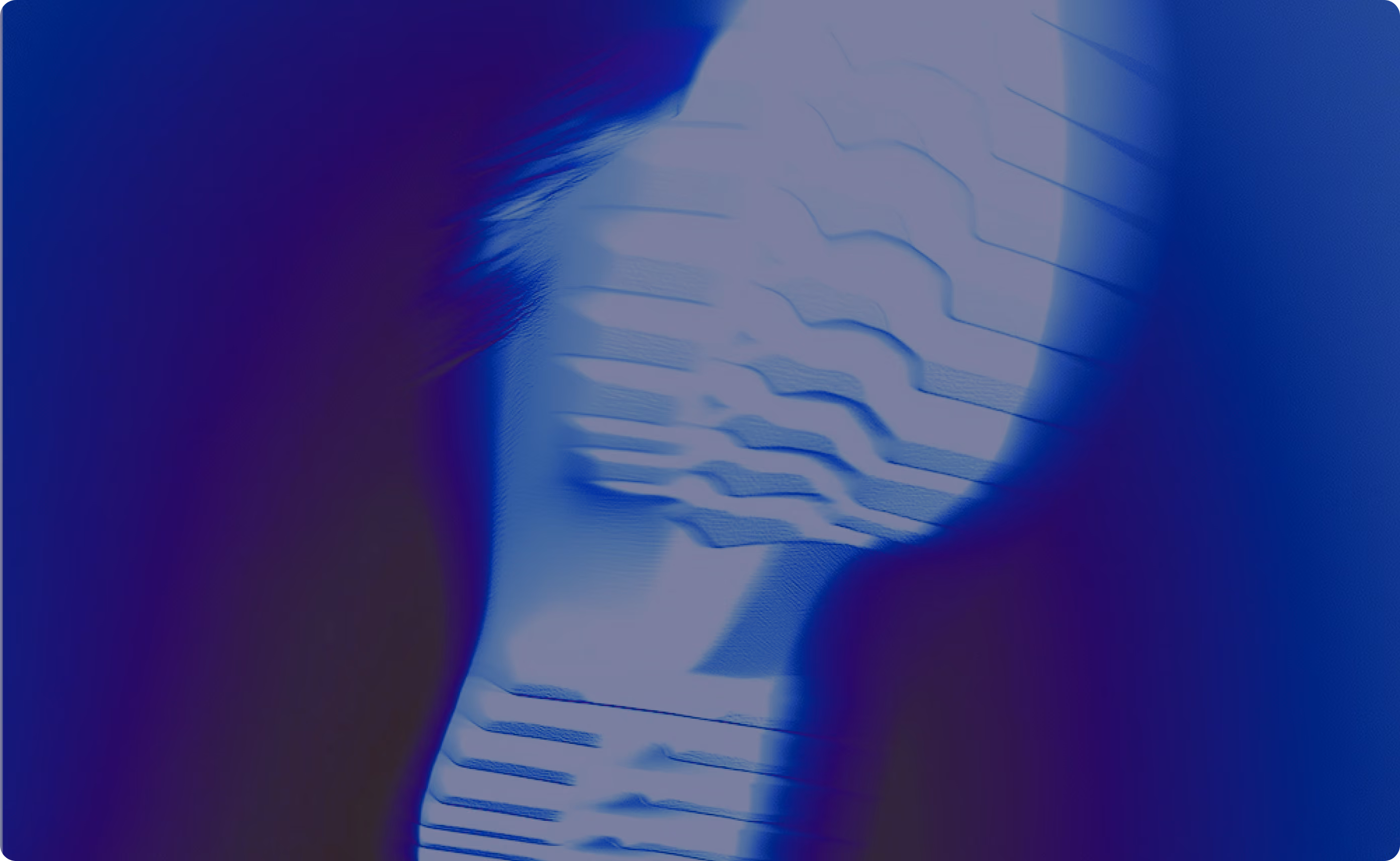 Abstract blue and purple digital pattern with wavy horizontal lines and blurred shapes.