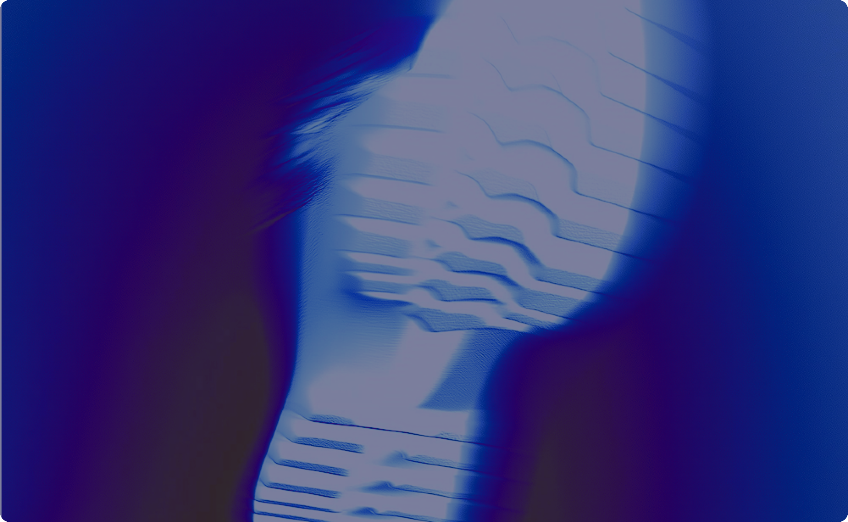 Abstract blue and purple digital pattern with wavy horizontal lines and blurred shapes.