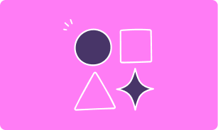 Graphic with four white shapes on pink: circle, square, triangle, and star, circle filled dark.