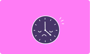 Sad clock face showing frustration or stress with teardrop eyes on a pink background.