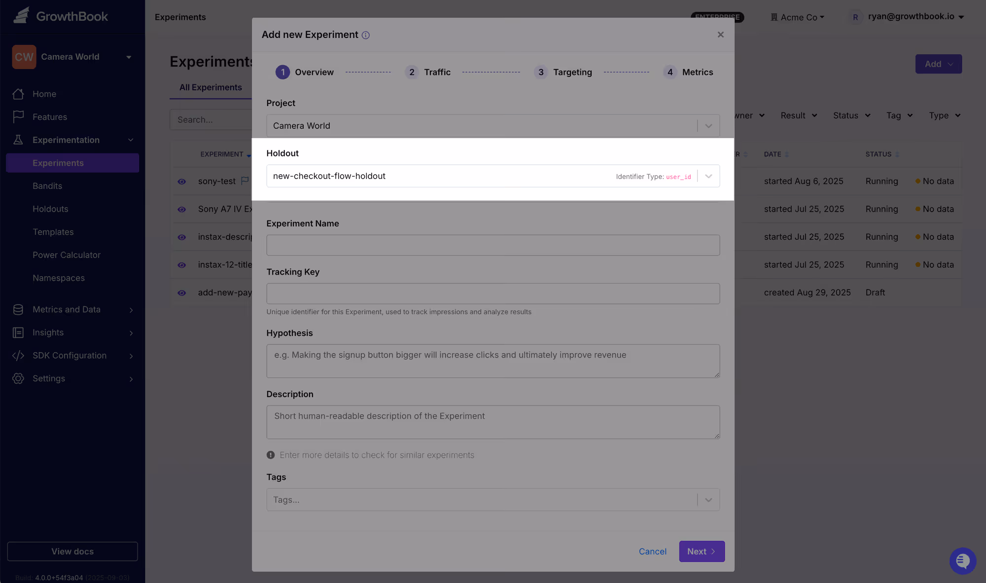 Highlighting holdout on the experiment creation modal